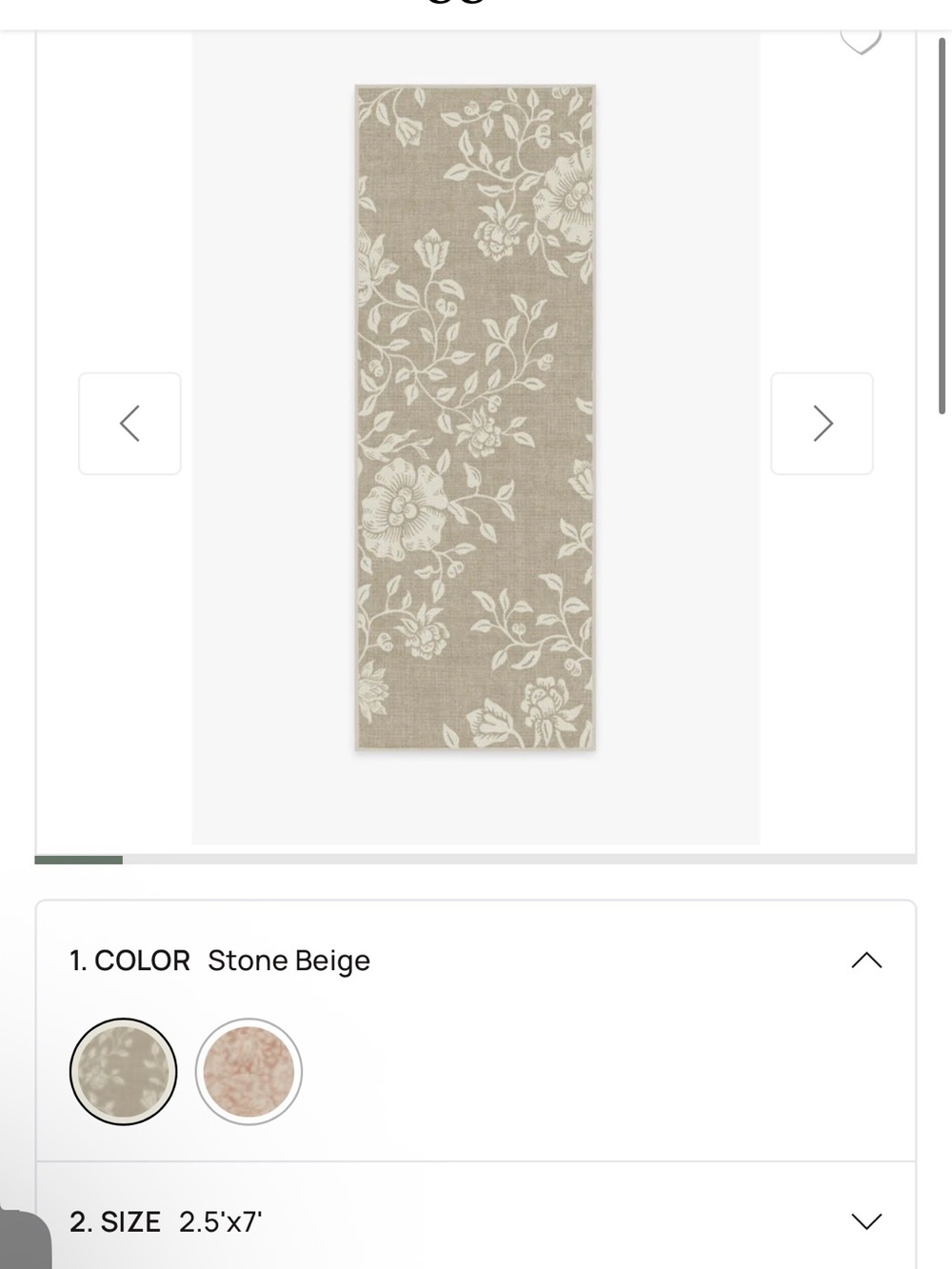 Ruggable morris & co mallow flower natural stone rug & standard pad (NEW) 2.5x7